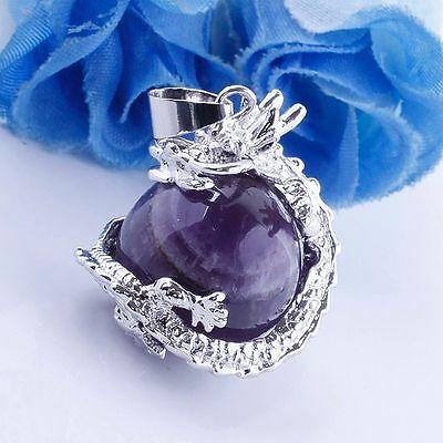 Natural Amethyst Crystal Gemstone Gem Dragon Pendant for Necklace DA02 1pc