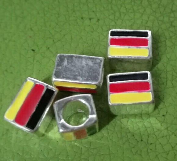 10X7MM Alloy LOOSE Bead Silver color 2sided Germany Flag Enamel BEAD 5pc MME718