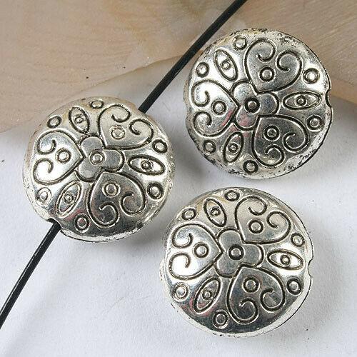 6pcs dark silver tone Print flower spacer beads  h3574