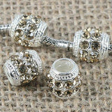 Fashion Multi-color Crystal big hole European loose bead in silver color to Pick