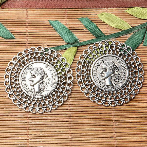 Tibetan silver plated round republique francaise charm pendants  2pcs  EF3583