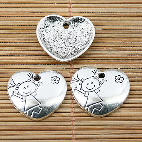 10pcs tibetan silver heart cute little girl pattern charms EF1517