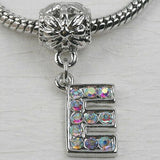 E Letter Alphabet Rhinestone Dangle Pendant European Bead Charms 1pc LT0005