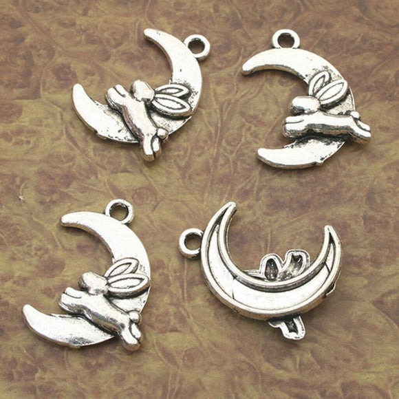 10pcs Tibetan Silver moon & rabbit charm pendants X0121