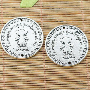 3pcs Tibetan silver round shape printed girl connectors EF1328