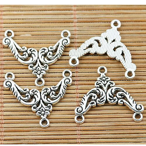 10pcs tibetan silver color flower plant 1-2holes connector EF1425