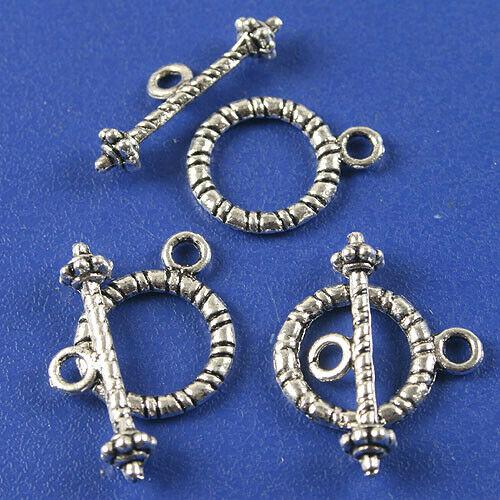 15sets dark silver tone texture toggle clasp h3512