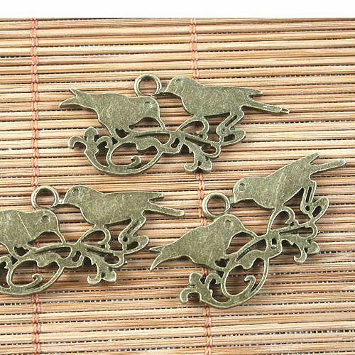 6pcs antiqued bronze couple birds pendant G1494