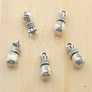 18pcs dark silver tone 2sided money dollar bag drop charms H0943