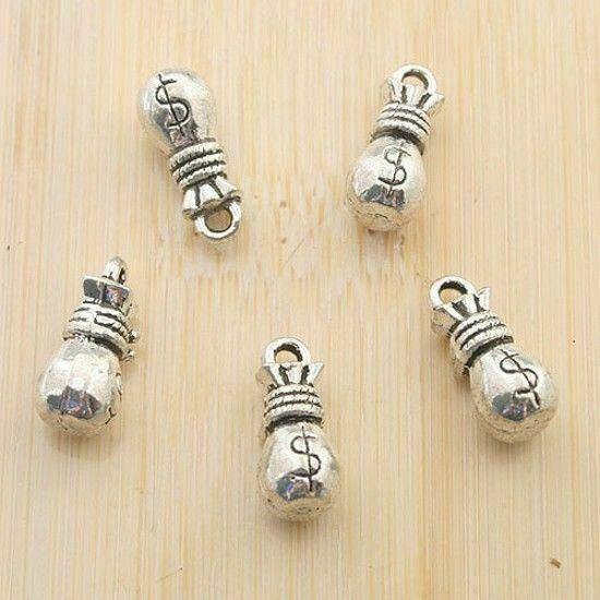 18pcs dark silver tone 2sided money dollar bag drop charms H0943