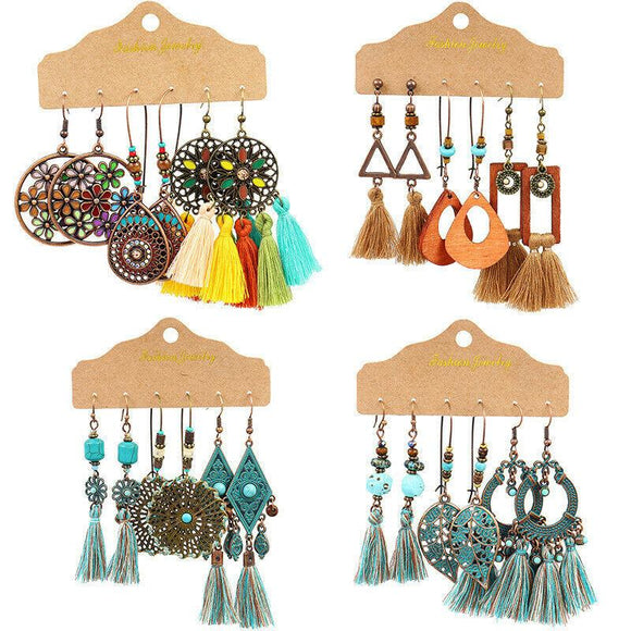 Fashion Jewelry Hook Earring geometric tassel Bohe Earring 3pair/set