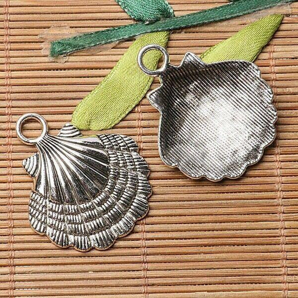 Dark silver color 24x27mm  Shell Sea Snails Sea Fish charms 10pcs EF3574