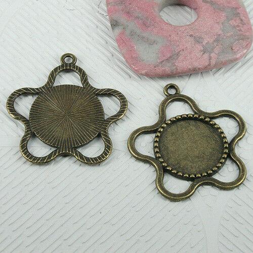 6pcs antiqued bronze flower shaped round cabochon settings EF0681