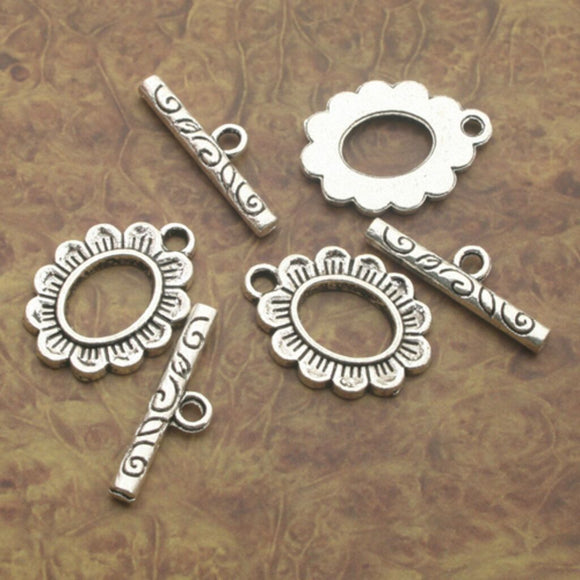 6sets Tibetan Silver oval flower toggle clasps X0208