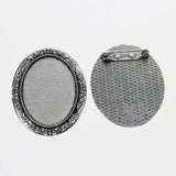 Lote de 2 cabujón ovalado de color plata tibetana de 25 x 35/25 x 18 mm, 30 x 40 mm y 13 x 18 mm, con diseño de broche.