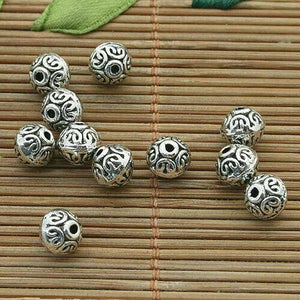 30pcs Tibetan silver color 2sided round 7mm pattern spacer beads H3775