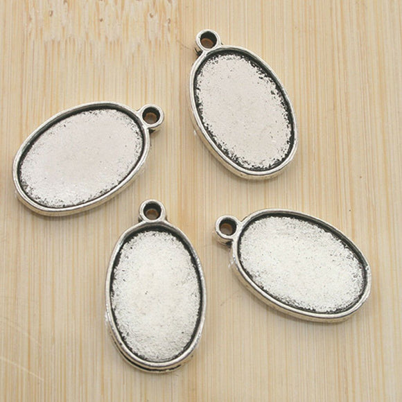 8pcs Tibetan Silver color 2sided oval picture frame charms in 17x11mm X0233