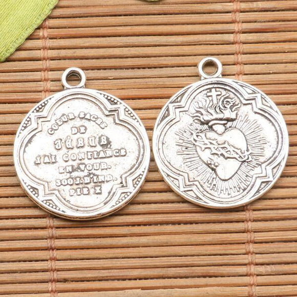 10Pcs  tibetan Silver tone round shaped religious cross  design charms H0270