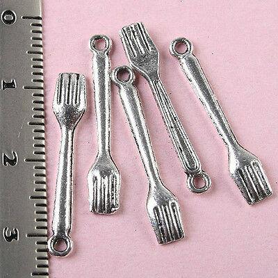 60pcs Tibetan silver fork charm findings h1453