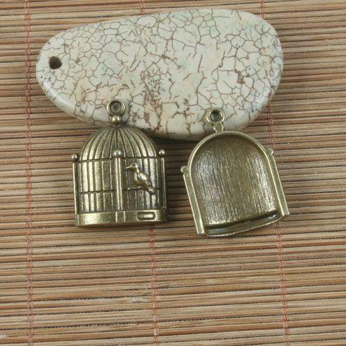 5pcs antiqued bronze  bird cage design pendant G1696