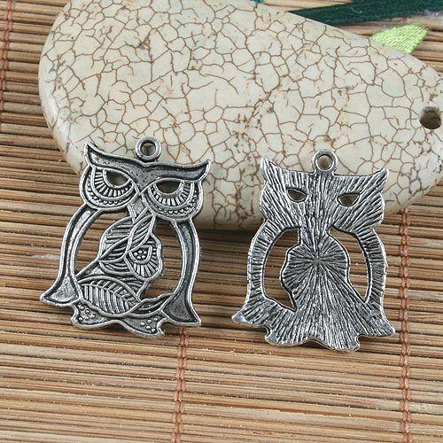 6pcs tibetan  silver color owl pendant charm G1154