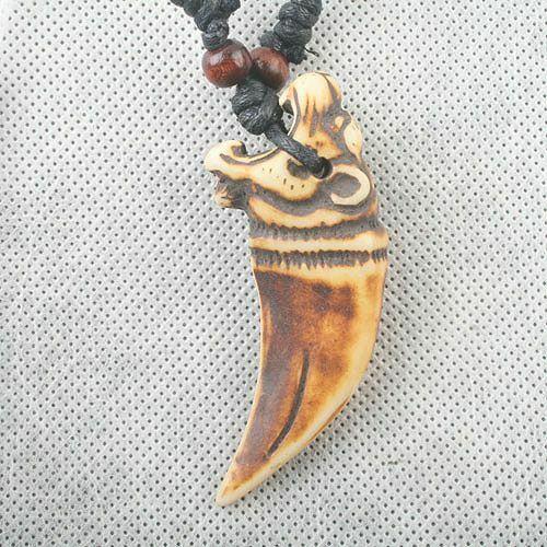 1pc tooth design Imitate with wooden beads Pendant Necklace C820