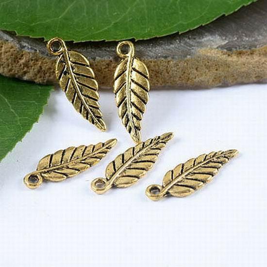 50pcs dark gold-tone leaf charms findings h1838