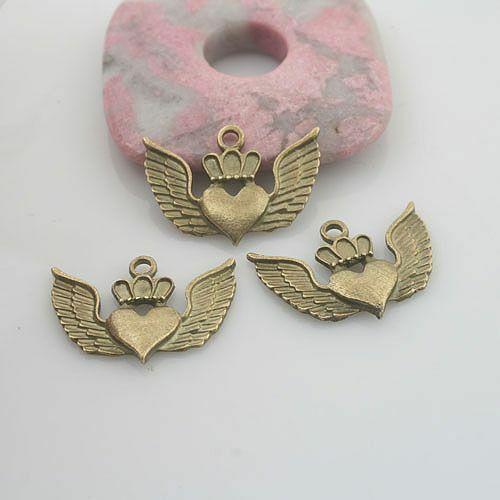 10pcs antiqued bronze color heart with the wings design pendant G1848