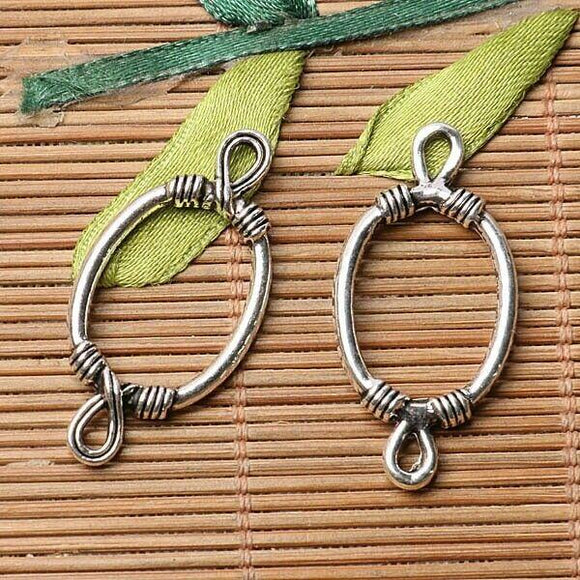 Tibetan silver plated oval shape 2 holes connectors 34pcs  EF3576