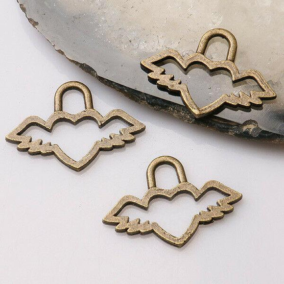 18pcs antiqued bronze color  heart  with wings frame design  charms  EF3461