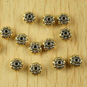 30pcs dark gold-tone studded oblate spacer beads h2114