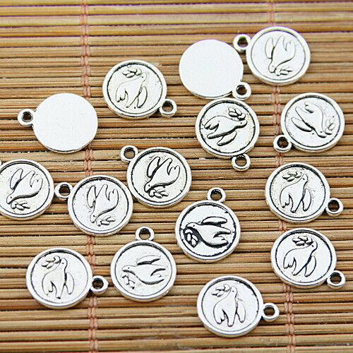 50pcs tibetan silver tone round peace dove pattern charms EF1573