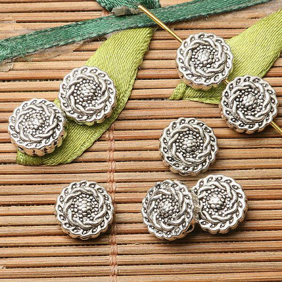 16pcs dark silver color 2sided round flower design   spacer  bead  EF2698