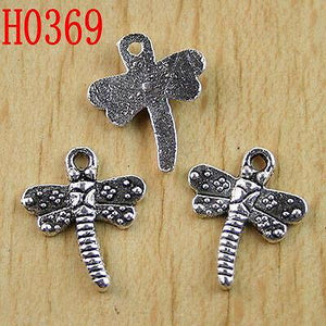 35 tibetan silver dragonfly charm bead findings h0369