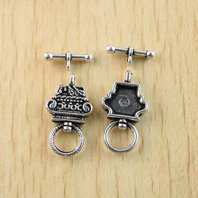 6sets Tibetan silver color pattern toggle clasp findings h1129