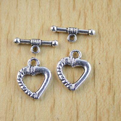 24sets Tibetan silver color heart shaped toggle clasp h1219
