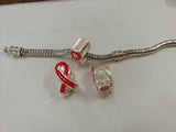 Red Enamel Ribbons shape loose Beads Awareness Hope design Beads fit bracelet