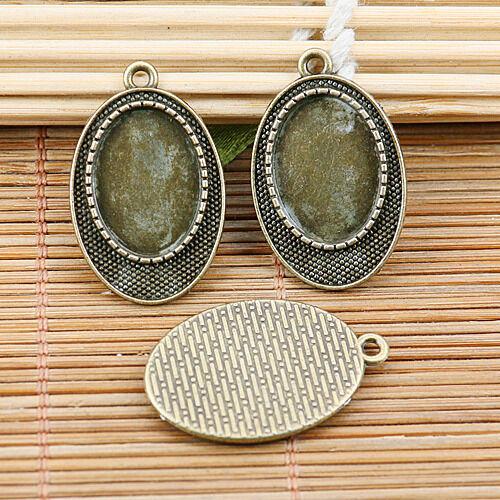7pcs antiqued bronze tone studded rim oval cabochon settings EF2152