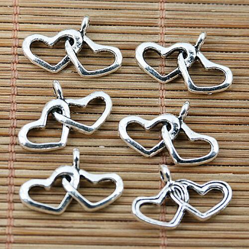 40pcs Tibetan silver 2 heart charms EF1886