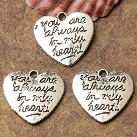 6pcs dark silver color 2sided  heart shaped lettering  charms  H1260