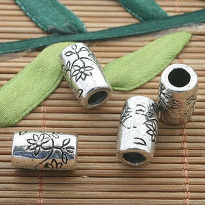 8pcs dark silver tone flower pattern tube spacer beads h3201