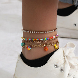 Fashion Jewelry Colorfull Floral measle Diamond anklets 4pcs /set