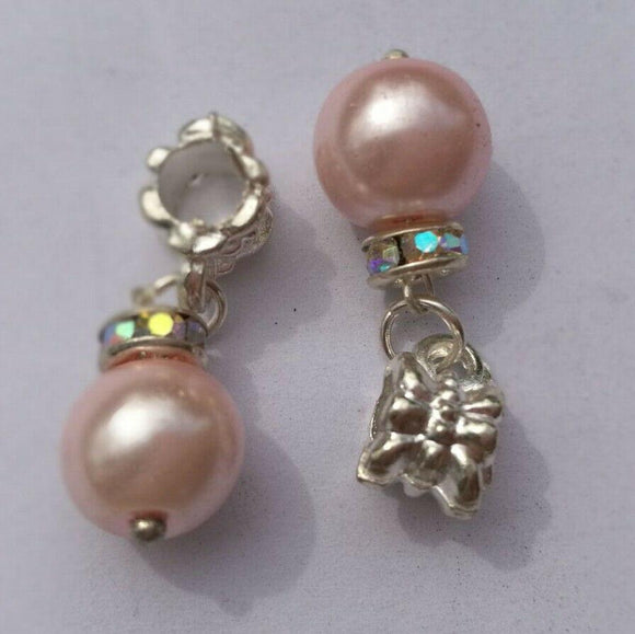 Pink 10mm BALL Dangle Rhinestone European Bead Charms 4pc QQ952