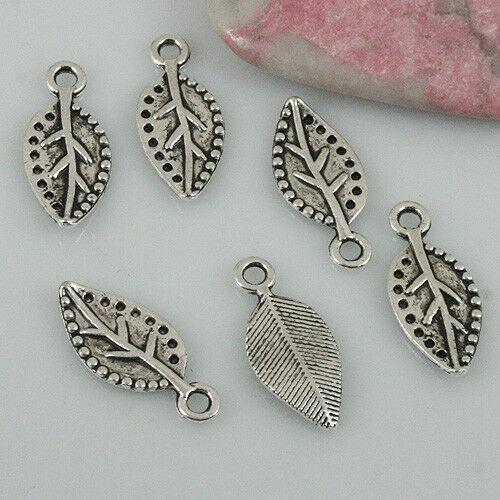 30pcs tibetan silver color veins leaf charms EF0403