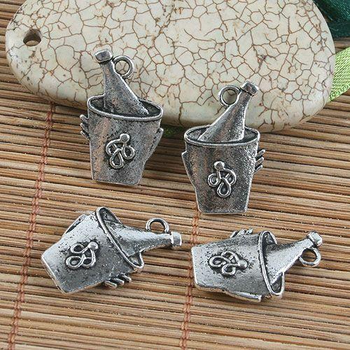 10pcs tibetan silver color two sides champagne in ice bucket charms G1198