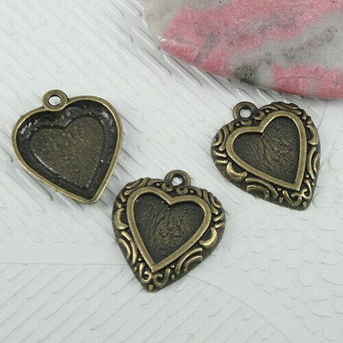 14pcs antiqued bronze color heart shaped cabochon settings EF0619