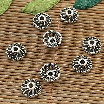 110pcs tibetan silver color 10mm hollow bead caps h5057