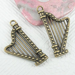 4pcs antiqued bronze 2sided harp music instrument design pendant EF0904