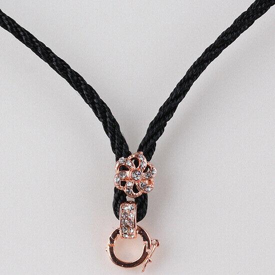 Black Color Necklace Cord Flower Rhinestones Bail Link Clasp   1pc CL17
