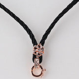 Black Color Necklace Cord Flower Rhinestones Bail Link Clasp   1pc CL17